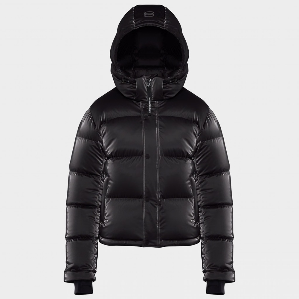 NWT ARITZIA SUPER PUFF SHORTY JACKET - LIQUID SHINE BLACK